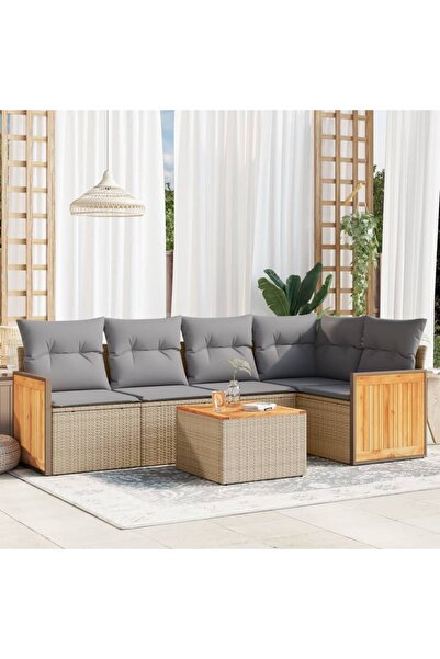 vidaxl Set canapele de gradina cu perne, 6 piese, bej, poliratan