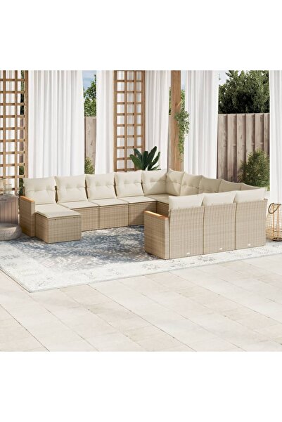 vidaxl Set canapele de gradina cu perne, 12 piese, bej, poliratan