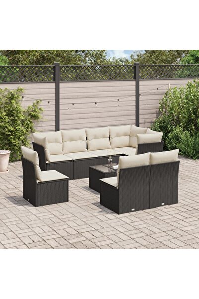 vidaxl Set mobilier de gradina cu perne, 9 piese, negru, poliratan