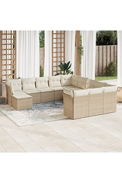 vidaxl Set canapele de gradina cu perne, 12 piese, bej, poliratan