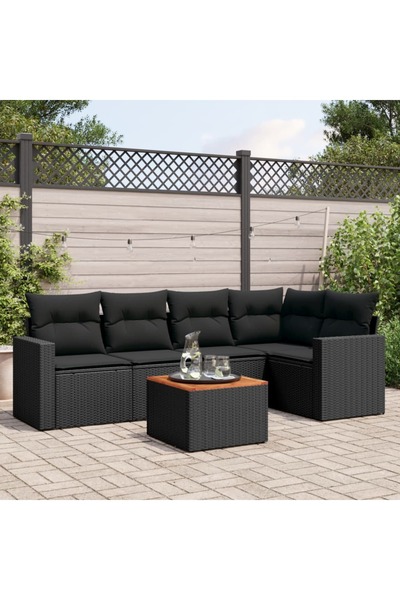 vidaxl Set mobilier de gradina cu perne, 6 piese, negru, poliratan