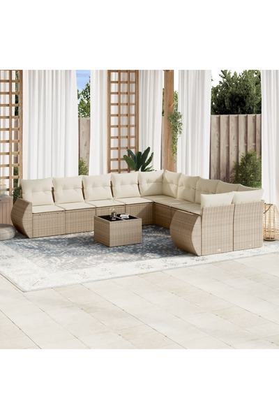 vidaxl Set canapele de gradina cu perne, 11 piese, bej, poliratan