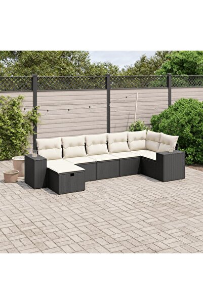 vidaxl Set canapele de gradina cu perne, 7 piese, negru, poliratan