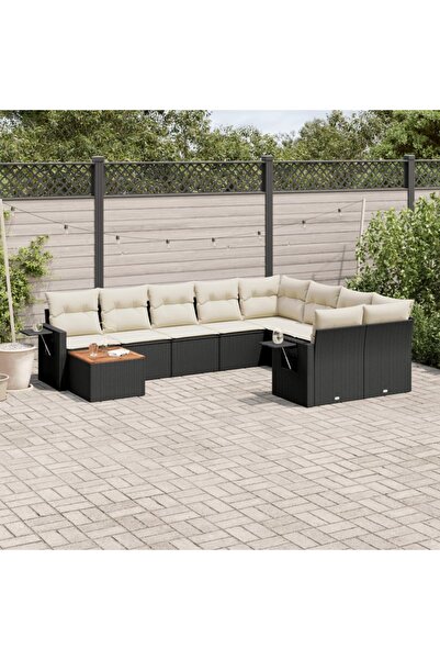vidaxl Set canapele de gradina cu perne, 10 piese, negru, poliratan