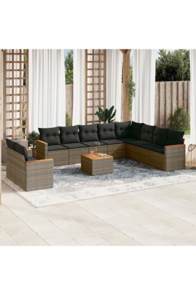 vidaxl Set canapele de gradina cu perne, 11 piese, gri, poliratan