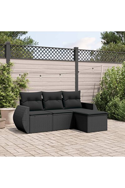 vidaxl Set mobilier de gradina cu perne, 4 piese, negru, poliratan