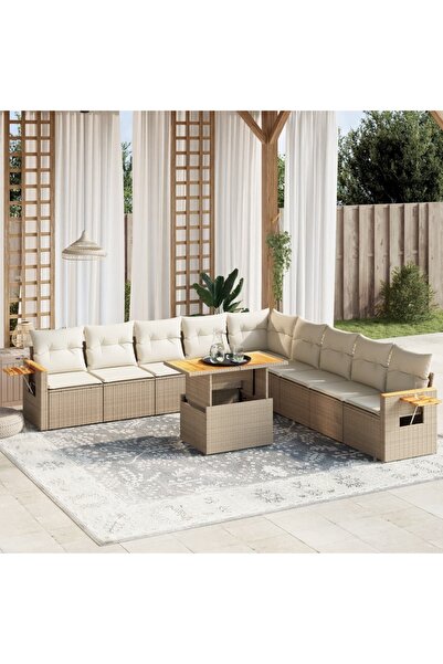 vidaxl Set canapele de gradina cu perne, 11 piese, bej, poliratan