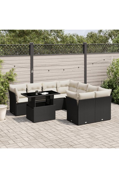 vidaxl Set mobilier de gradina cu perne, 9 piese, negru, poliratan