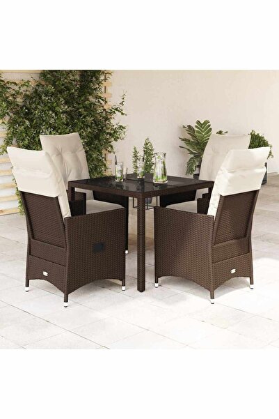 vidaxl Set mobilier de gradina, 5 piese, cu perne, maro, poliratan