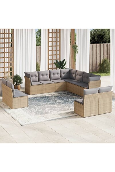 vidaxl Set canapele de gradina cu perne, 11 piese, bej, poliratan