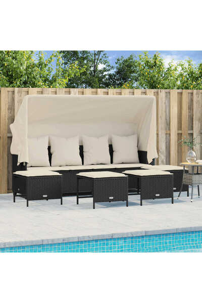 vidaxl Set mobilier de gradina cu perne, 5 piese, negru, poliratan