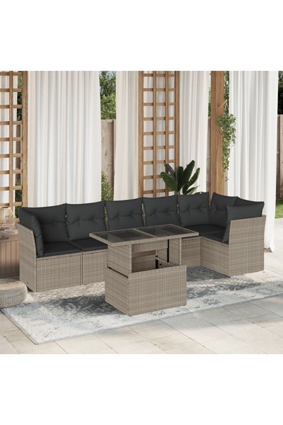 vidaxl Set canapele de gradina cu perne, 7piese gri deschis poliratan