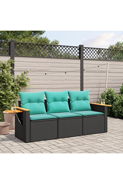 vidaxl Set mobilier de gradina cu perne, 3 piese, negru, poliratan