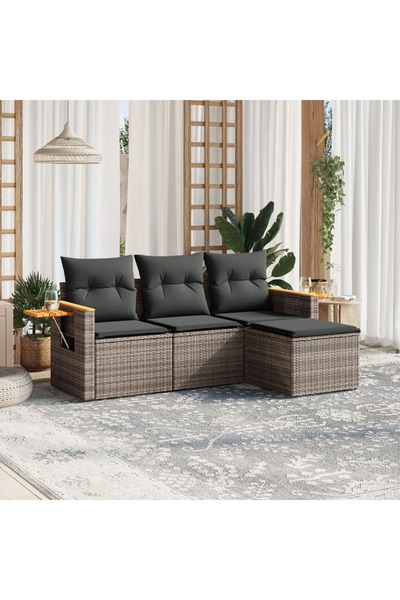 vidaxl Set canapea de gradina cu perne, 4 piese, gri, poliratan