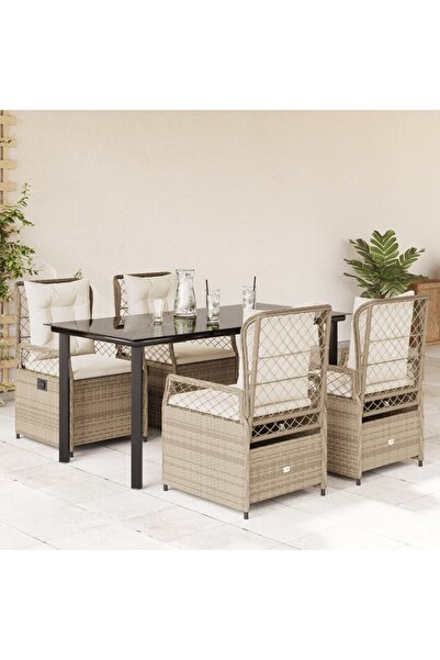 vidaxl Set mobilier de gradina cu perne, 5 piese, bej, poliratan