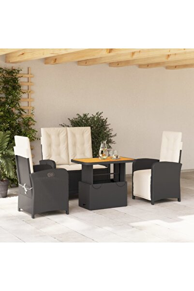 vidaxl Set mobilier de gradina cu perne, 4 piese, negru, poliratan