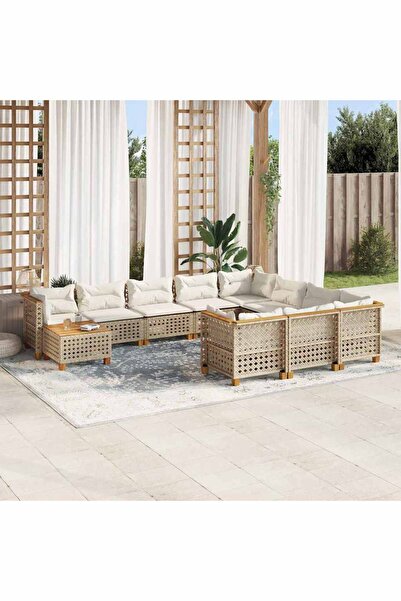 vidaxl Set canapele de gradina cu perne, 11 piese, bej, poliratan