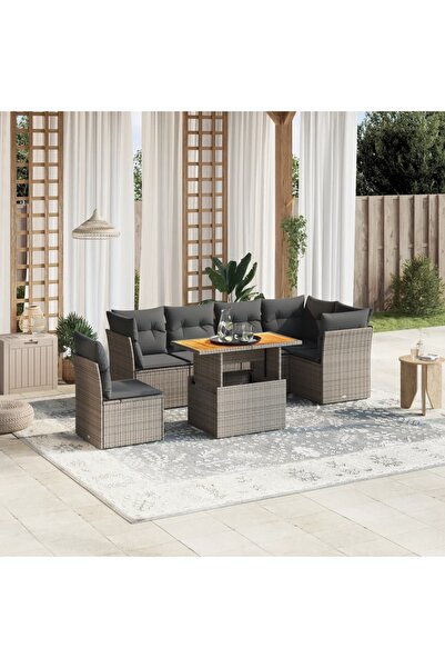vidaxl Set canapele de gradina, 7 piese, cu perne, gri, poliratan