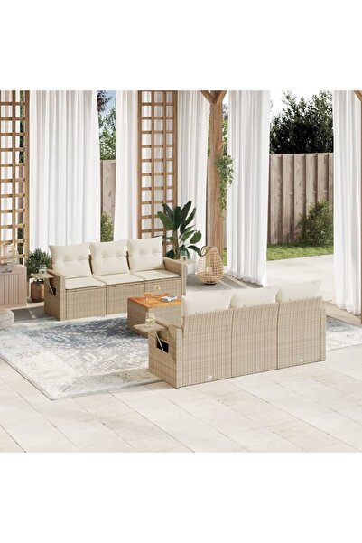 vidaxl Set canapele de gradina, 7 piese, cu perne, bej, poliratan