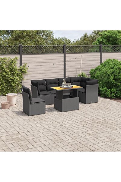 vidaxl Set canapele de gradina cu perne, 7 piese, negru, poliratan