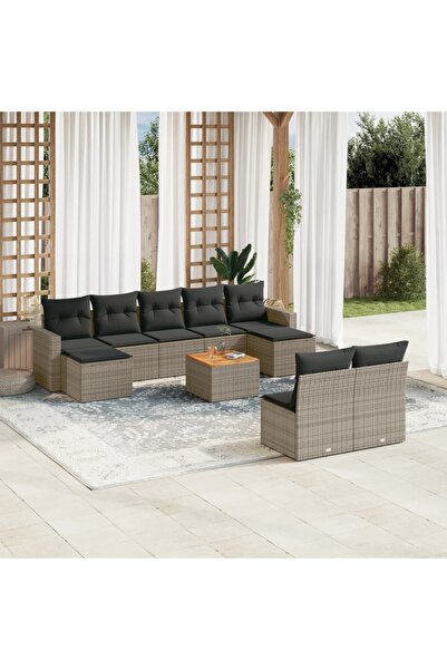 vidaxl Set mobilier de gradina cu perne, 10 piese, gri, poliratan