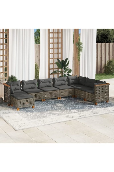 vidaxl Set canapele de gradina cu perne, 8 piese, gri, poliratan
