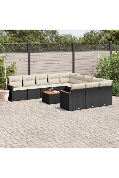 vidaxl Set canapele de gradina, 12 piese, cu perne, negru, poliratan