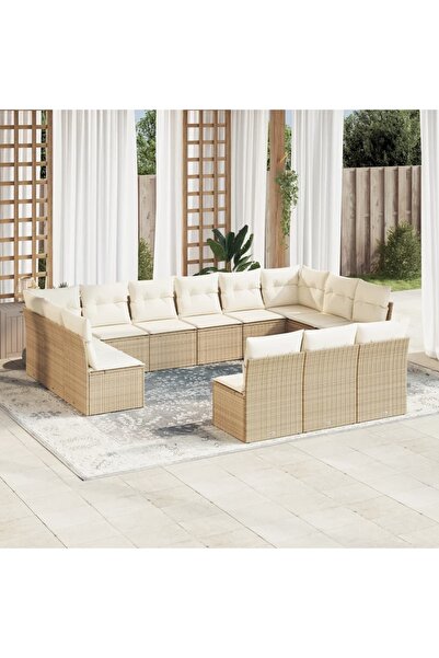 vidaxl Set canapele de gradina, 13 piese, cu perne, bej, poliratan