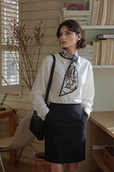 Papuçsepeti Shoe Basket Tile Patterned Elegant Design Stylish Women's Tie Scarf