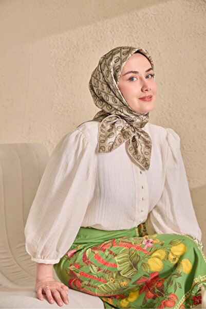 Silk Home Eșarfă din mătase twill, crem, cu lanțuri decorative