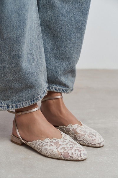 NİŞANTAŞI SHOES Tracy Beige Lace Detail Back Strap Buckle Women's Ballerina Sandals