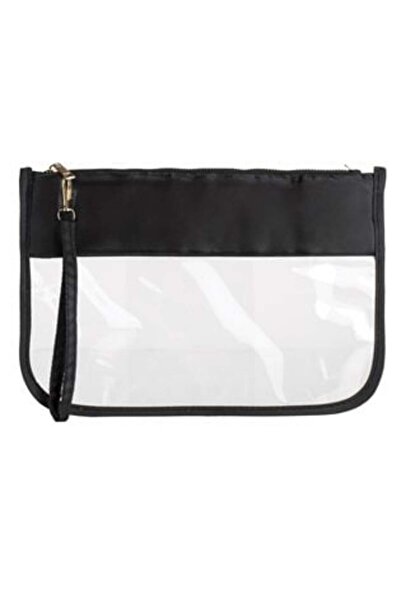 SHOPIENS Transparent Black Pouch with Handle 28 x 19 cm