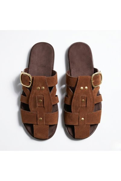 TopukTrend Women's Suede Slippers with Gold Buckle, Soft Sole, Stylish, Comfortable, Casual Summer Sandal Slippers