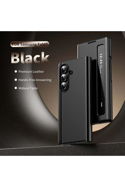 Generic Smart View Case for Samsung Z Fold 7, Premium Leather, Black