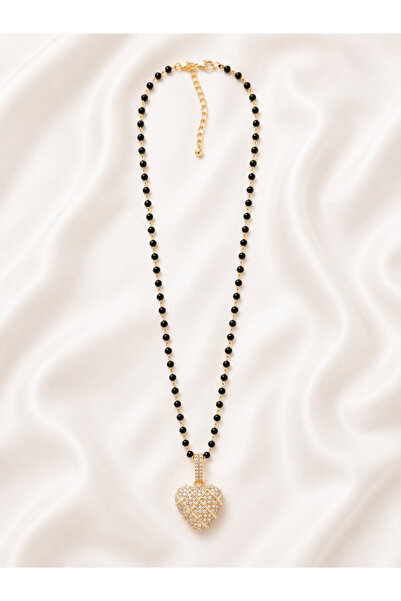 Becha Bijuteri Women's Bead Chain Gold Pendant Necklace