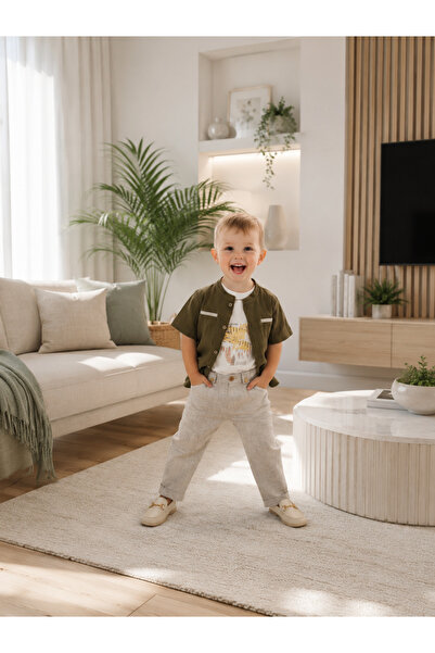 Kids Erkek Bebek Haki Gömlekli 3'lü Takım
