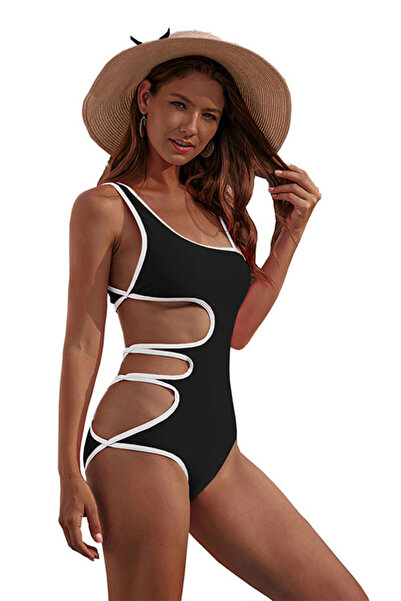 VeeShop One-piece swimsuit, asymmetrical, cut-out side and white outline