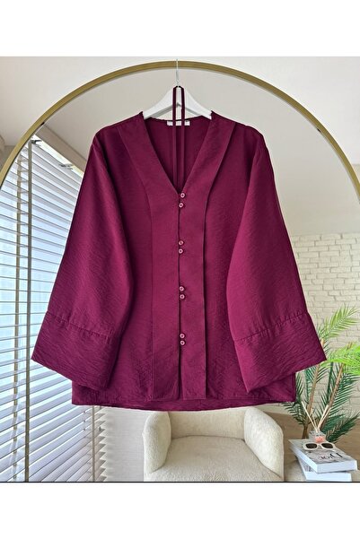MODA VEDAT Kadın Düğme Detaylı Çilek Kumaş Kimono -0350