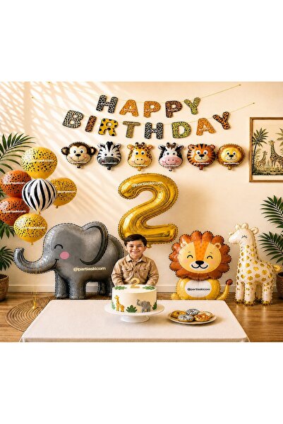 PARTİ AŞKI 2 Yaş Safari Temalı Konsept 7'li Doğum Günü Parti Balonu & Sevimli...