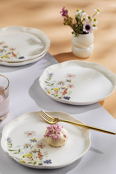 Kütahya Porselen Bone Velora 4 Piece 20 cm Cake Plate Floral