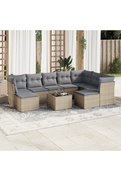 vidaxl Set canapele de gradina cu perne, 10 piese, bej, poliratan