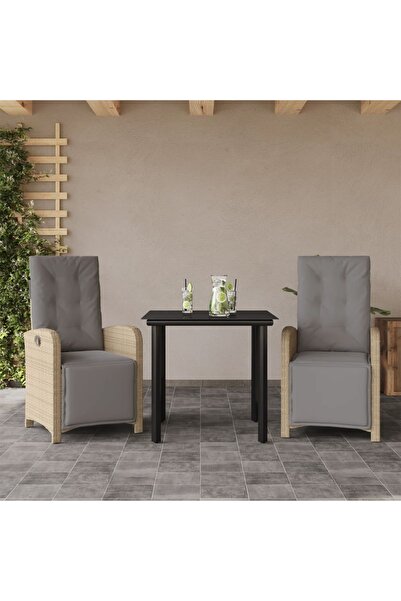 vidaxl Set bistro cu perne, 3 piese, bej, poliratan