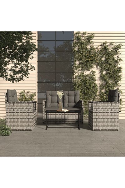 vidaxl Set mobilier de exterior cu perne, 4 piese, gri, poliratan