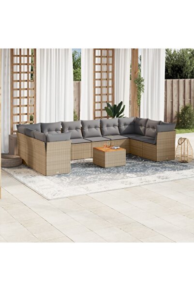 vidaxl Set canapele de gradina cu perne, 11 piese, bej, poliratan