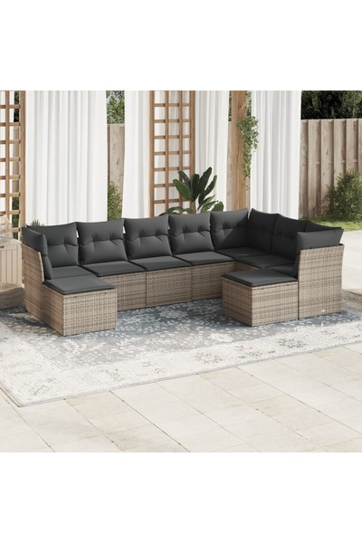 vidaxl Set canapele de gradina, 9 piese, cu perne, gri, poliratan