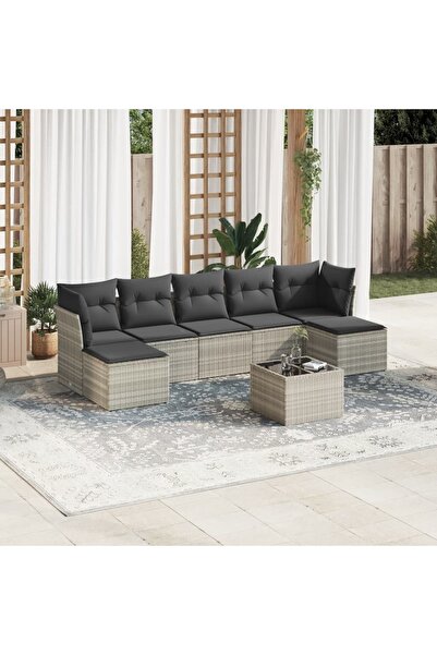 vidaxl Garden furniture set with cushions, 8 pieces, light grey polyrattan