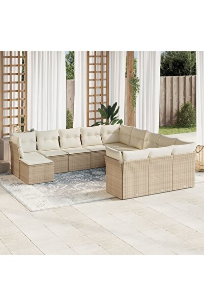 vidaxl Garden sofa set with cushions, 12 pieces, beige, polyrattan