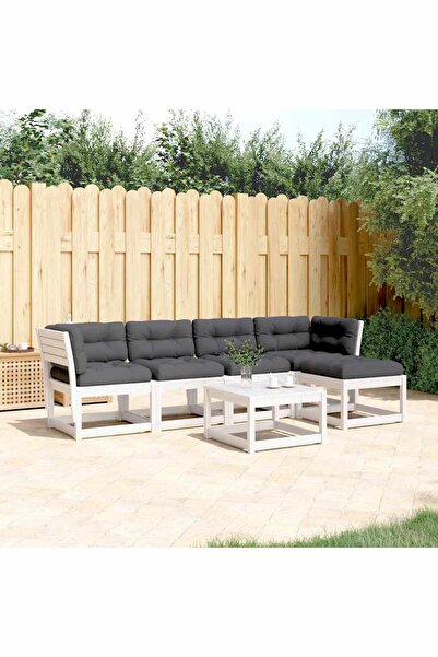 vidaxl Set canapele de gradina cu perne 5 piese alb lemn masiv de pin