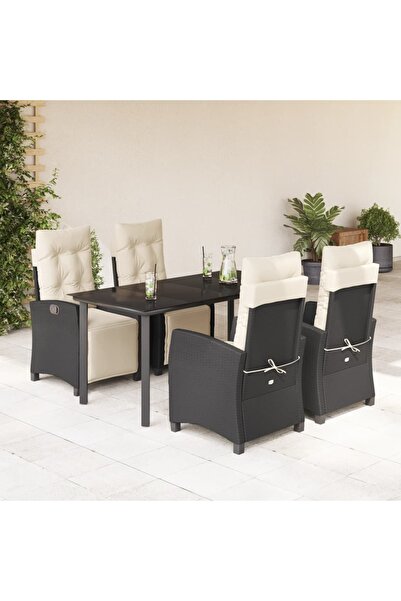 vidaxl Set mobilier de gradina cu perne, 5 piese, negru, poliratan