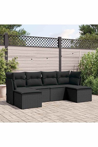 vidaxl Set mobilier de gradina cu perne, 6 piese, negru, poliratan